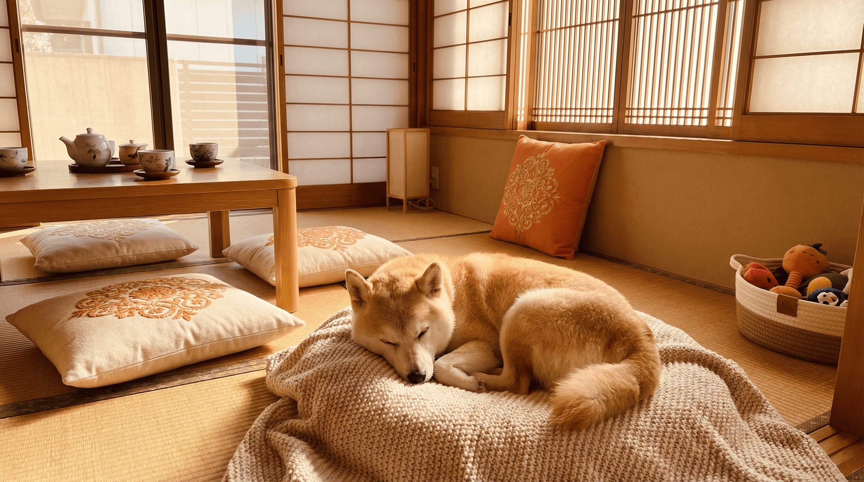 ペットホテルのリビングで犬がくつろいでいる写真